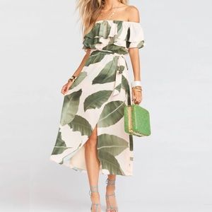 Show me your mumu Rosie dress - Queen of Palms. Off the shoulder. Worn once.